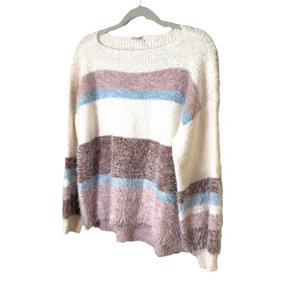 TRIBAL JEANS Swoop Neck Color Block Bubble Sleeve Soft Sweater - Picture 3 of 11